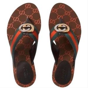 GUCCI Kika GG logo web stripe flip flops